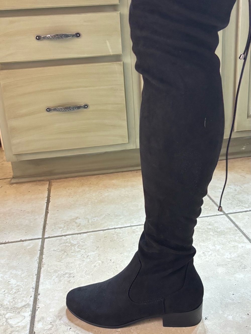 Soda Black Over-the-Knee Suede-Look Flat Boots